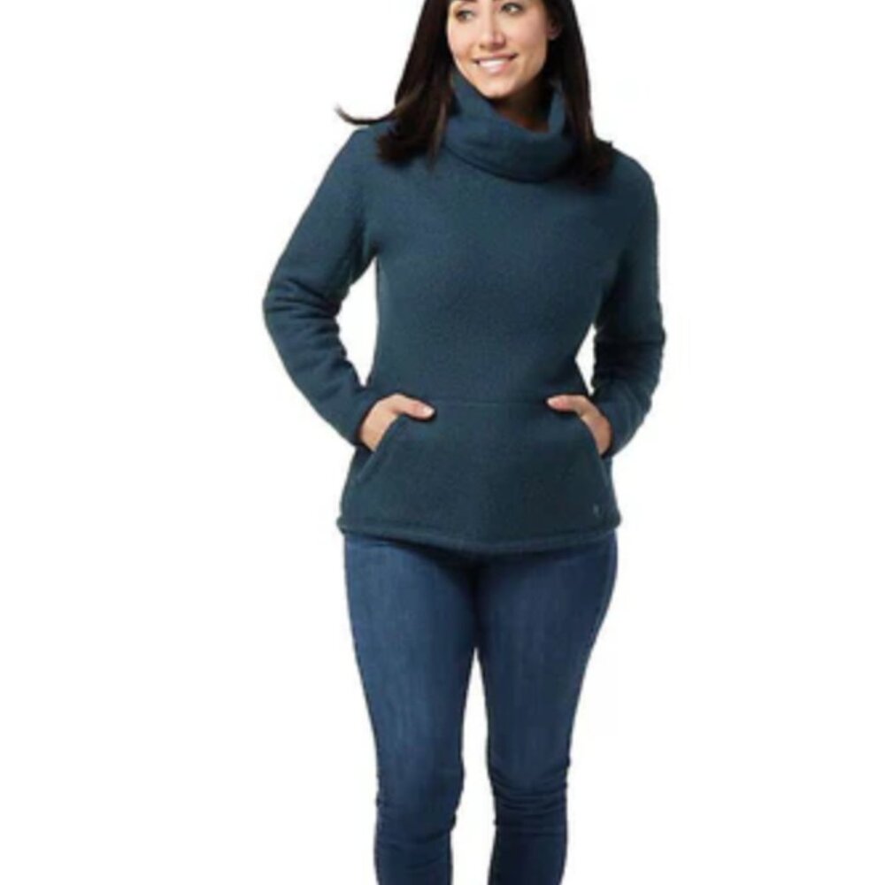 Smartwool Womens Hudson Trail Fleece Pullover Cowl Sweater Wool Blue Medium NWT